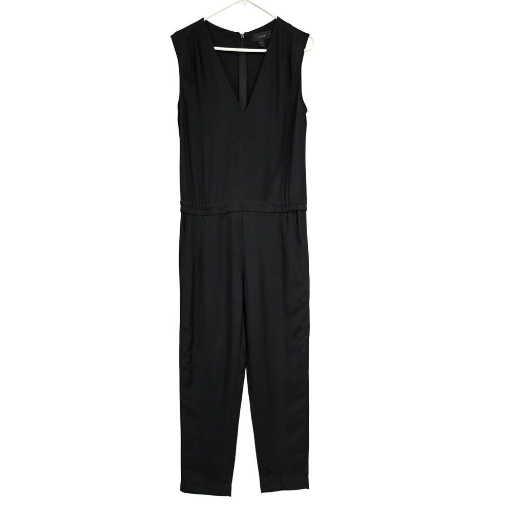 J.Crew Sleeveless V-Neck Jumpsuit Office Wear Pockets Black Women's Size 4T Tall